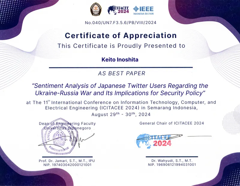 Certificate for ICITACEE 2024