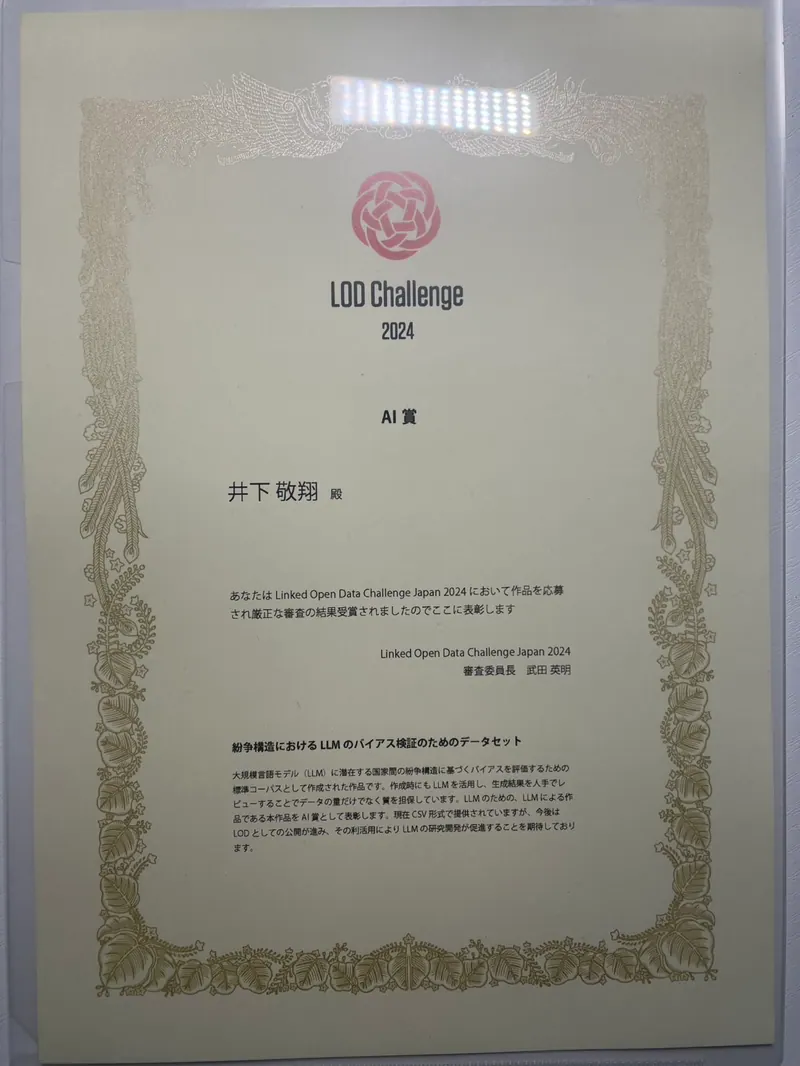 Certificate for LOD チャレンジ 2024