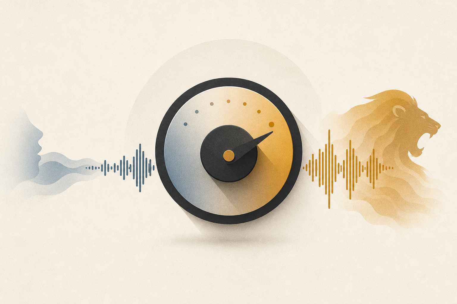 感情強度の異なる音声波形が段階的に並ぶビジュアル。弱い感情から強い感情へとグラデーションで変化していく様子