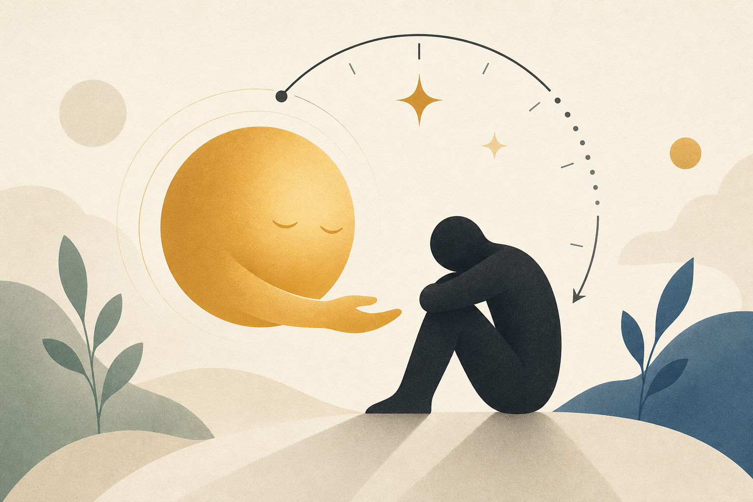 人に寄り添うAIの対話を抽象的に表現したフラットイラスト